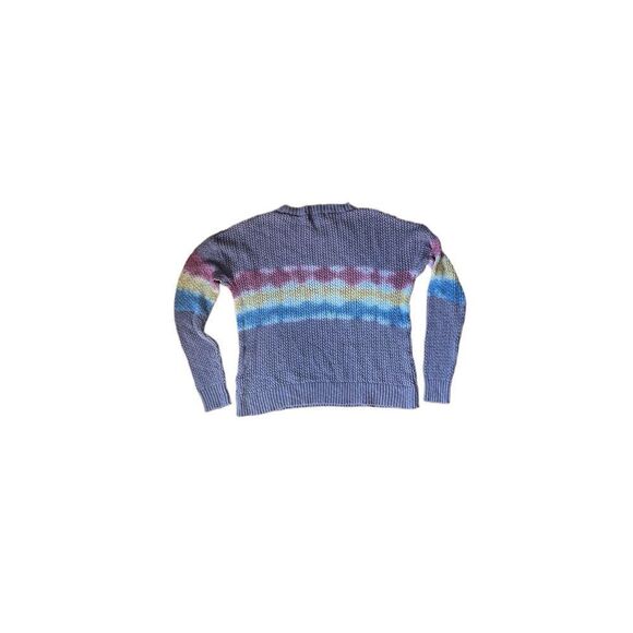 KNOX ROSE LIGHTWEIGHT OPEN KNIT COTTON SWEATER RAINBOW TIE-DYE STRIPED CREWNECK - Picture 13 of 15